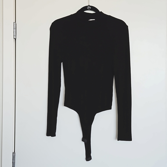 Bozzolo Tops - Bozzola Black Turtleneck Ribbed Bodysuit